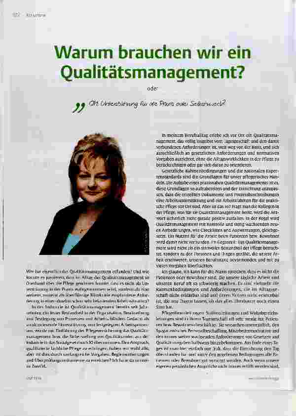 Vorschauseite 1: Warum brauchen wir ein Qualitätsmanagement?