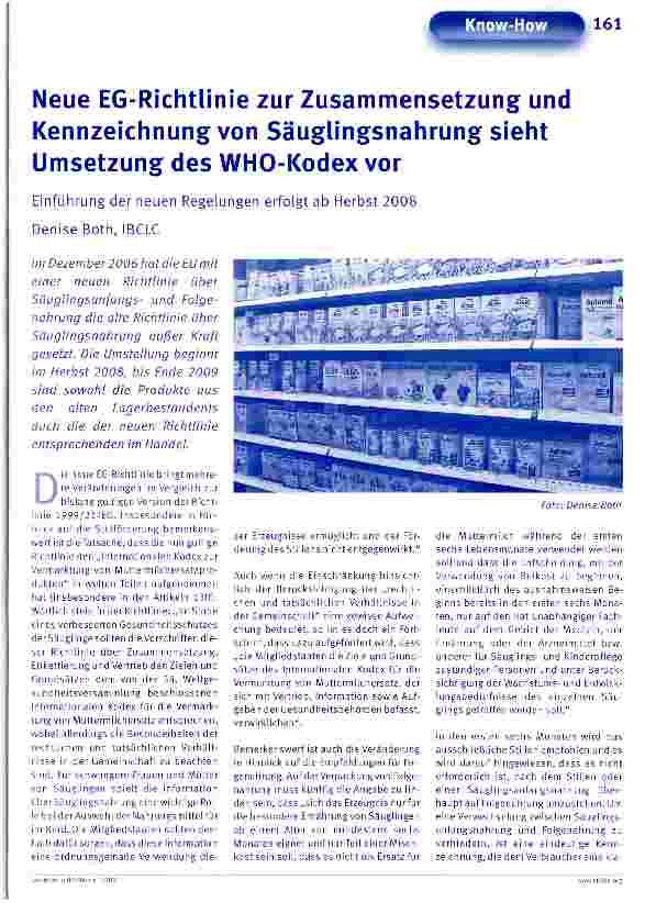 Vorschauseite 1: Neue EG-Richtlinie zur Zusammensetzung und Kennzeichnung von Säuglingsnahrung sieht Umsetzung des WHO-Kodex vor