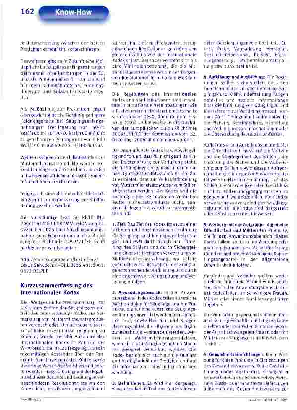 Vorschauseite 2: Neue EG-Richtlinie zur Zusammensetzung und Kennzeichnung von Säuglingsnahrung sieht Umsetzung des WHO-Kodex vor