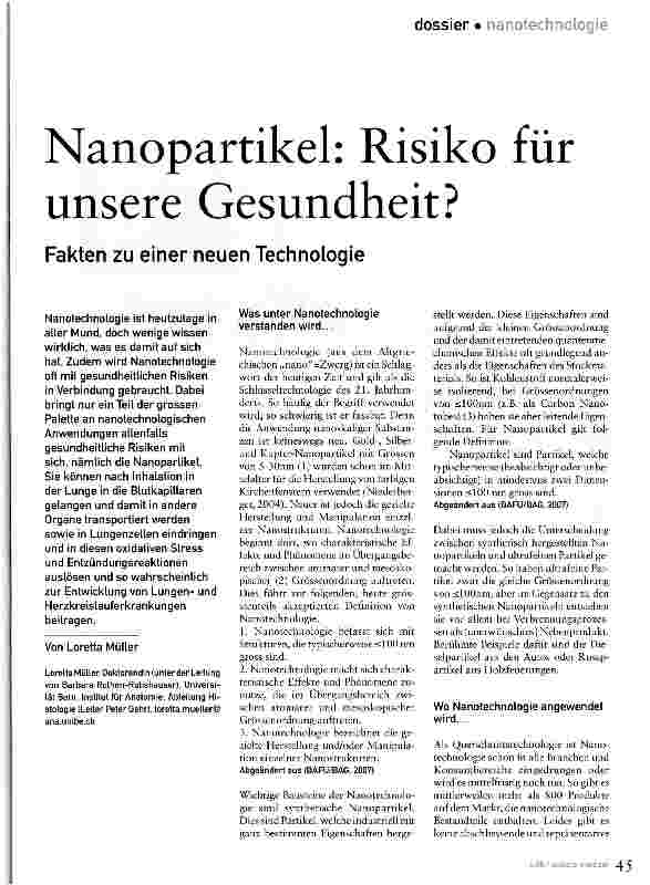 Vorschauseite 1: Nanopartikel: Risiko für unsere Gesundheit?