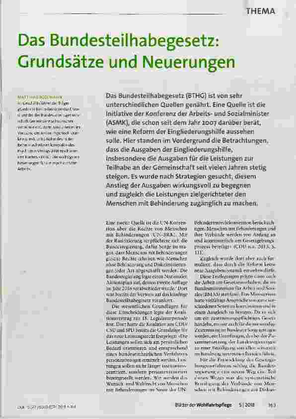 Vorschauseite 1: Das Bundesteilhabegesetz: Grundsätze und Neuerungen