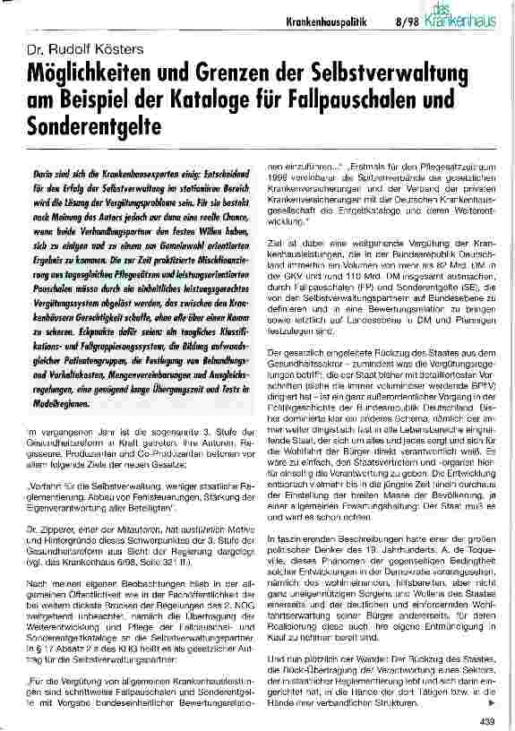 Vorschauseite 1: Möglichkeiten und Grenzen der Selbstverwaltung am Beispiel der Kataloge für Fallpauschalen und Sonderentgelte