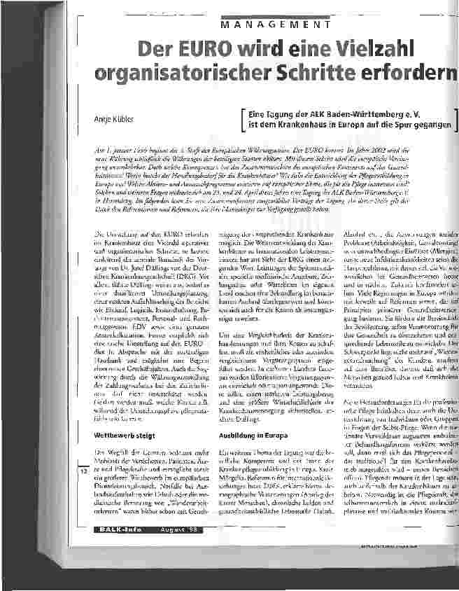 Vorschauseite 1: Der EURO wird eine Vielzahl organisatorischer Schritte erfordern