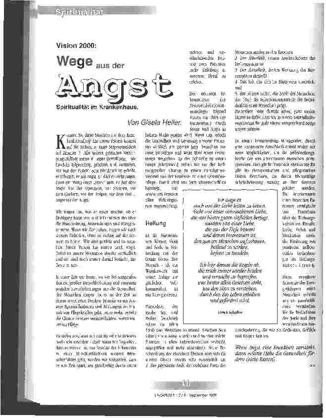 Vorschauseite 1: Wege aus der Angst Spiritualität im Krankenhaus