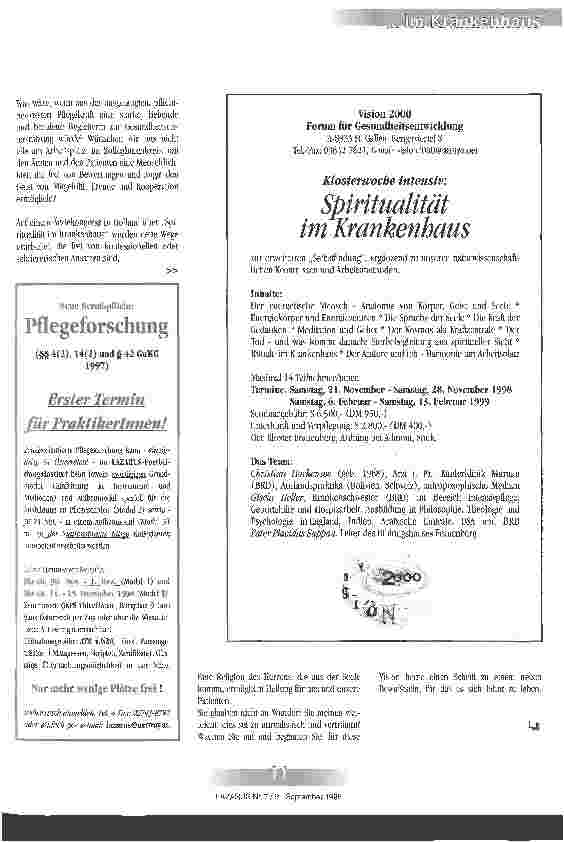 Vorschauseite 2: Wege aus der Angst Spiritualität im Krankenhaus