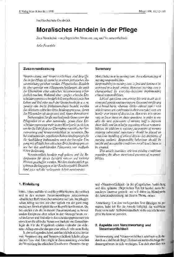 Vorschauseite 1: Moralisches Handeln in der Pflege Zum Verständnis von pflegerischer Verantwortung und Verantwortlichkeit