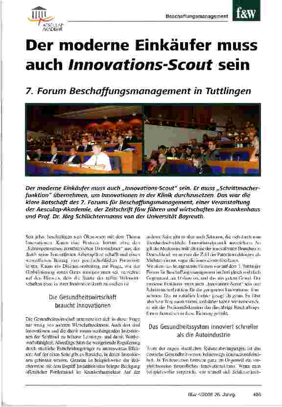 Vorschauseite 1: Der moderne Einkäufer muss auch Innovations-Scout sein7. Forum Beschaffungsmanagement in Tuttlingen