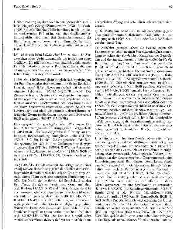Vorschauseite 4: Fixierung einer Betreuten zur Verabreichung einer Depotspritze zur Schwangerschaftsverhütung ist nicht genehmigungsfähig