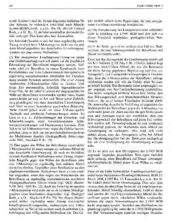 Vorschauseite 5: Fixierung einer Betreuten zur Verabreichung einer Depotspritze zur Schwangerschaftsverhütung ist nicht genehmigungsfähig