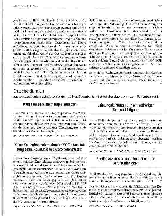 Vorschauseite 6: Fixierung einer Betreuten zur Verabreichung einer Depotspritze zur Schwangerschaftsverhütung ist nicht genehmigungsfähig
