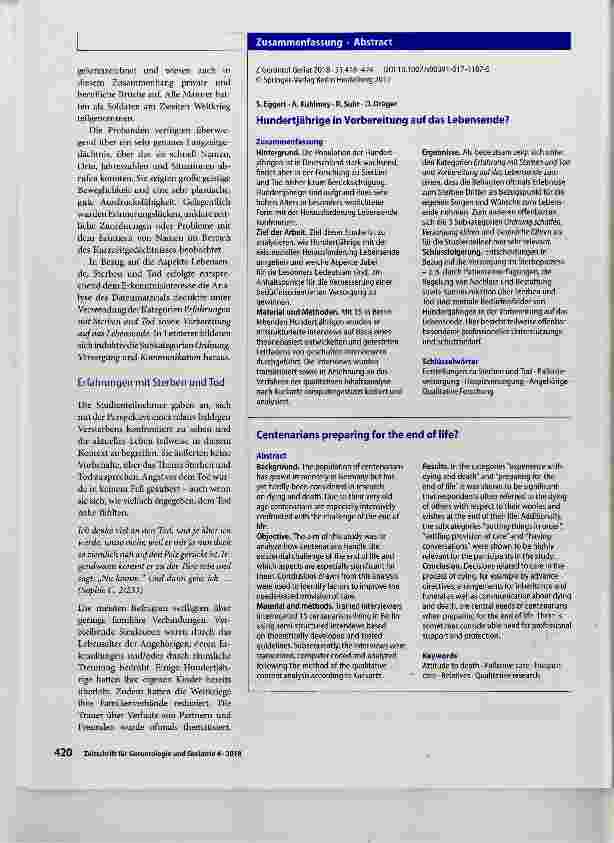 Vorschauseite 3: Hundertjährige in Vorbereitung auf das Lebensende?