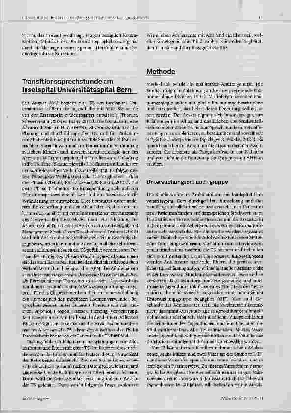 Vorschauseite 3: Wie Eltern und ihre Kinder die pflegegeleitete Transitions- Sprechstunde für Adoleszente mit angeborenen Herzfehlern erleben
