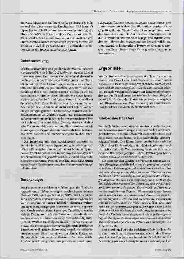 Vorschauseite 4: Wie Eltern und ihre Kinder die pflegegeleitete Transitions- Sprechstunde für Adoleszente mit angeborenen Herzfehlern erleben