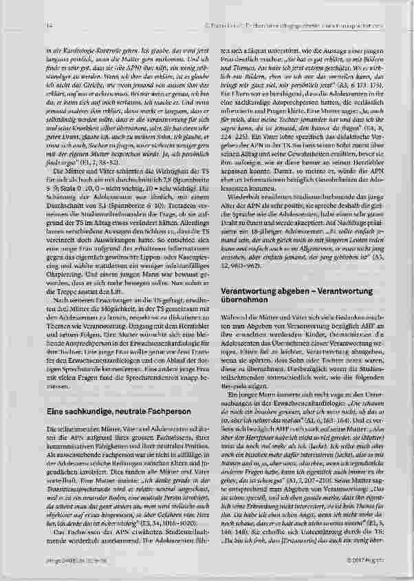 Vorschauseite 6: Wie Eltern und ihre Kinder die pflegegeleitete Transitions- Sprechstunde für Adoleszente mit angeborenen Herzfehlern erleben