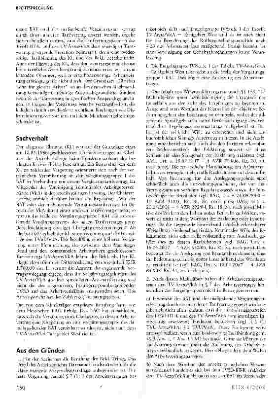 Vorschauseite 2: Vergütung Chefarzt, ergänzende Vertragsauslegung, zum Anspruch auf Oberarztvergütung