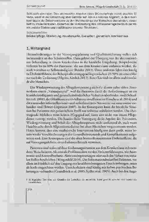 Vorschauseite 3: Brückenpflege bei geriatrischen Patienten nach der Entiassung aus dem Akutkrankenhaus. Ausgewähite Befunde des Forschungsprojekts EPOS-B