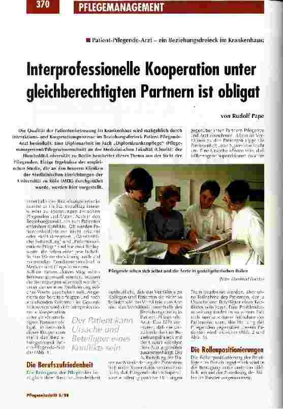 Vorschauseite 1: Patient-Pflegende-Arzt - ein Beziehungsdreieck im Krankenhaus: Interprofessionelle Kooperation unter gleichberechtigten Partnern ist obligat