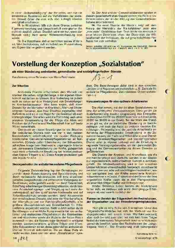 Vorschauseite 1: Vorstellung der Konzeption Sozialstation als einer Bündelung ambulanter, gesundheitspflegerischer Dienste