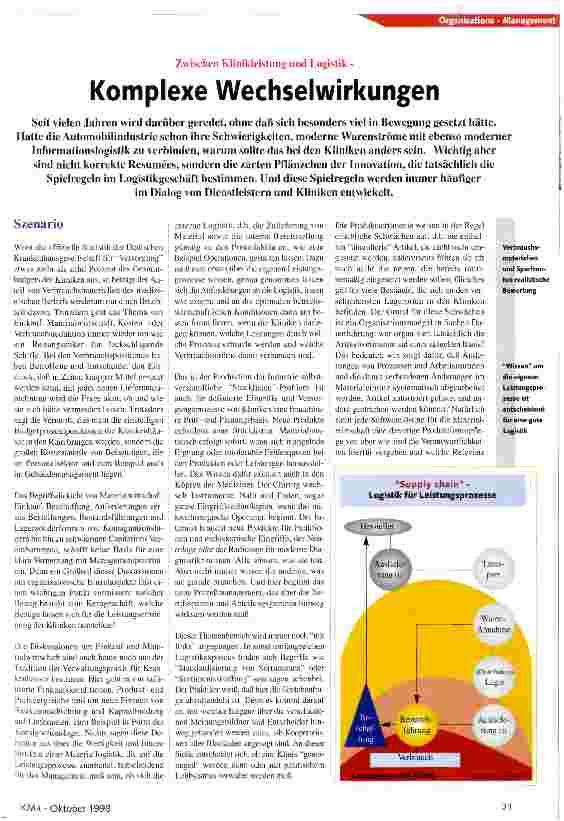 Vorschauseite 1: Komplexe Wechselwirkungen Zwischen Klinikleistung und Logistik
