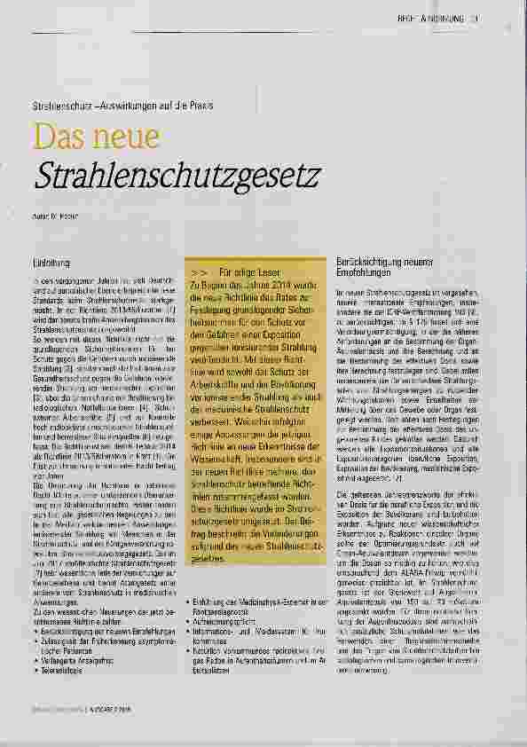 Vorschauseite 1: Das neue Strahlenschutzgesetz