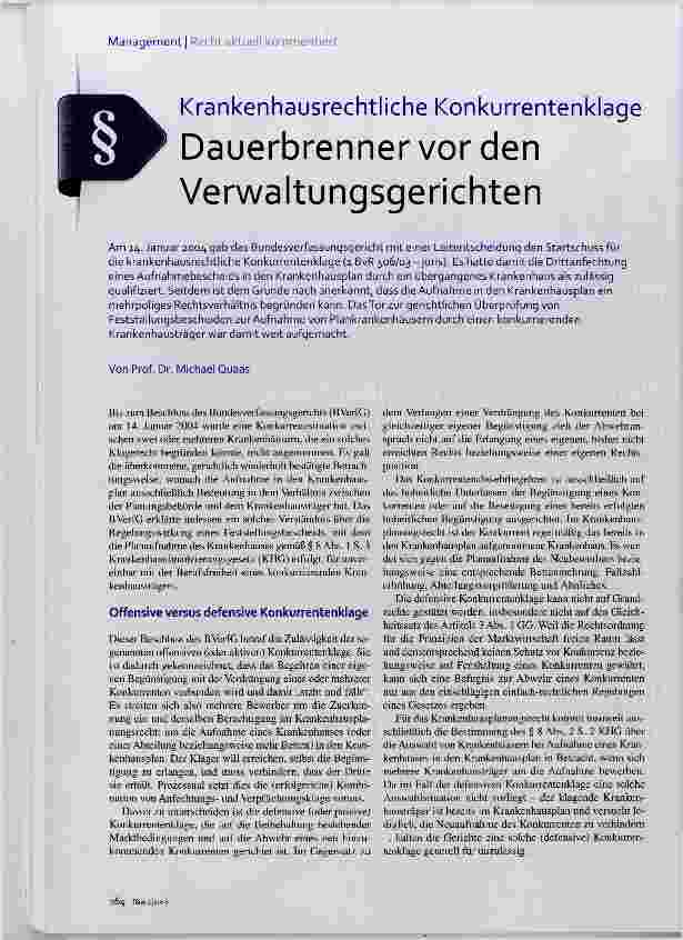 Vorschauseite 1: Dauerbrenner vor den Verwaltungsgerichten