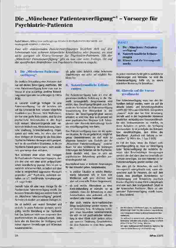 Vorschauseite 1: Die „Münchener Patientenverfügung“ Vorsorge für Psychiatrie-Patienten