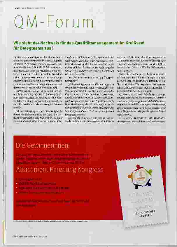 Vorschauseite 1: Wie sieht der Nachweis für das Qualitätsmanagement im Kreißsaal für Belegteams aus?