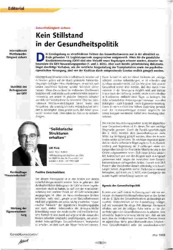 Vorschauseite 1: Kein Stillstand in der Gesundheitspolitik Zukunftsfähigkeit sichern