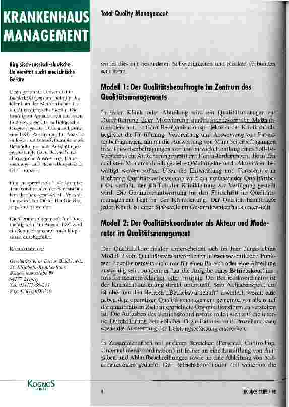 Vorschauseite 2: Organisation des Qualitätsmanagements - die nächsten Schritte nach der Einführung