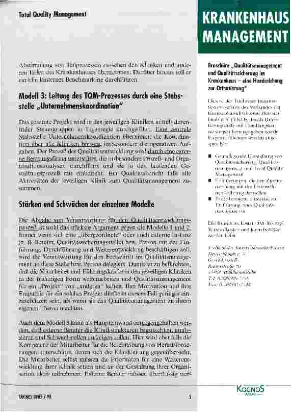 Vorschauseite 3: Organisation des Qualitätsmanagements - die nächsten Schritte nach der Einführung
