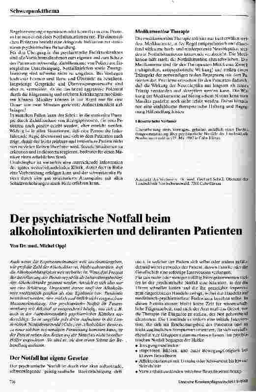 Vorschauseite 1: Der psychiatrische Notfall beim alkoholintoxikierten und diliranten Patienten