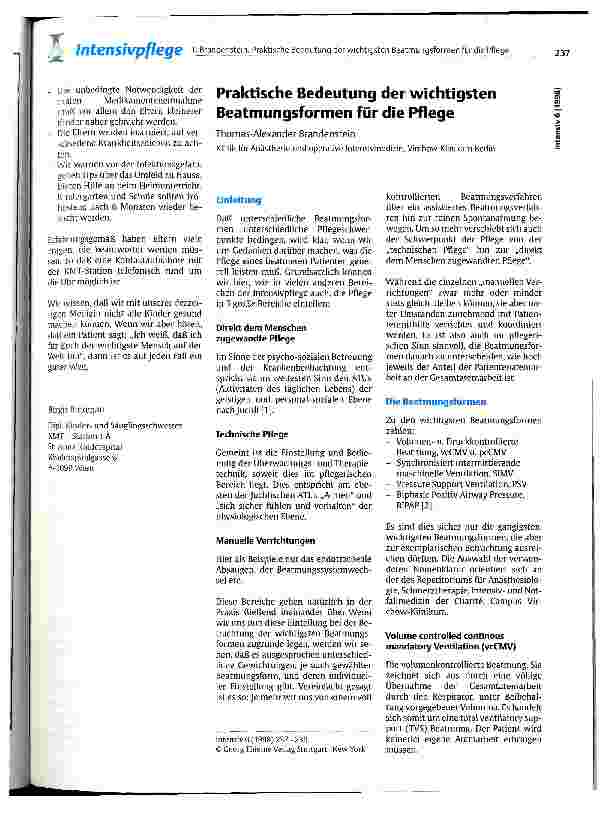 Vorschauseite 1: Praktische Bedeutung der wichtigsten Beatmungsformen für die Pflege