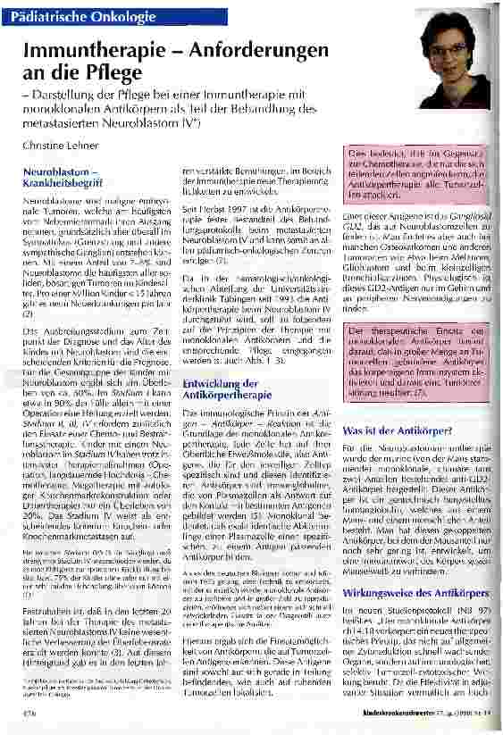 Vorschauseite 1: Immuntherapie - Anforderungen an die Pflege Darstellung einer Immuntherapie mit monoklonalen Antikörpern