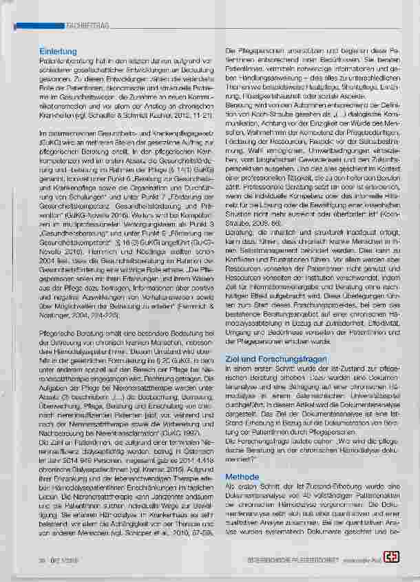 Vorschauseite 2: Akzidentale Dokumentenanalyse zur pflegerischen Beratung an der chronischen Hämodiaiyse