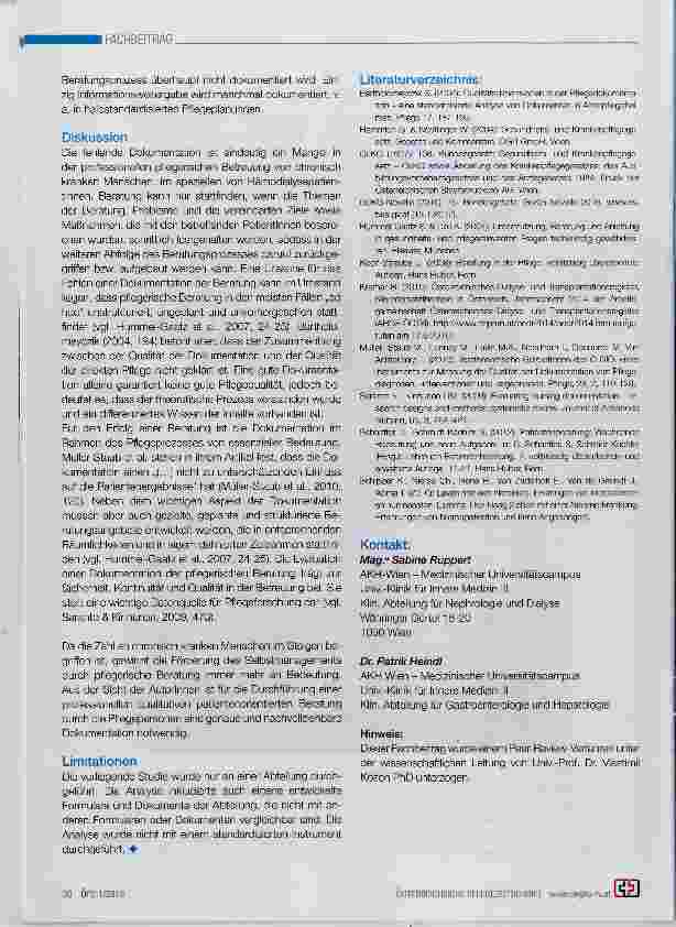 Vorschauseite 6: Akzidentale Dokumentenanalyse zur pflegerischen Beratung an der chronischen Hämodiaiyse