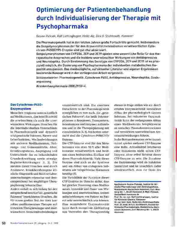 Vorschauseite 1: Optimierung der Patientenbehandlung durch Individualisierung der Therapie mit Psychopharmaka