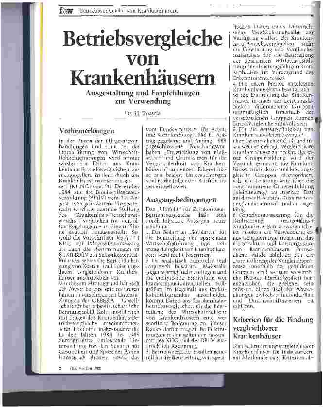 Vorschauseite 1: Betriebsvergleiche von Krankenhäusern