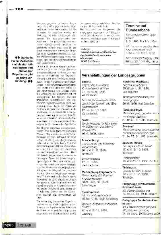 Vorschauseite 3: Trend von der Verwahrung zur Behandlung V. Kongreß der Fachgruppe Psychiatrie in Dänemark