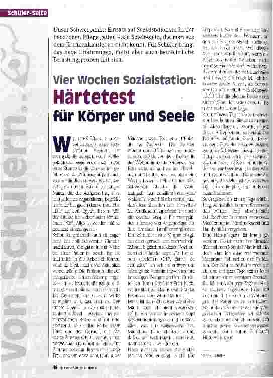 Vorschauseite 1: Härtetest für Körper und Seele Vier Wochen Sozialstation