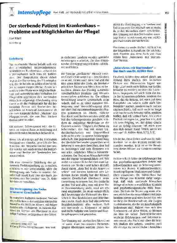 Vorschauseite 1: Der sterbende Patient im Krankenhaus Probleme und Möglichkeiten der Pflege