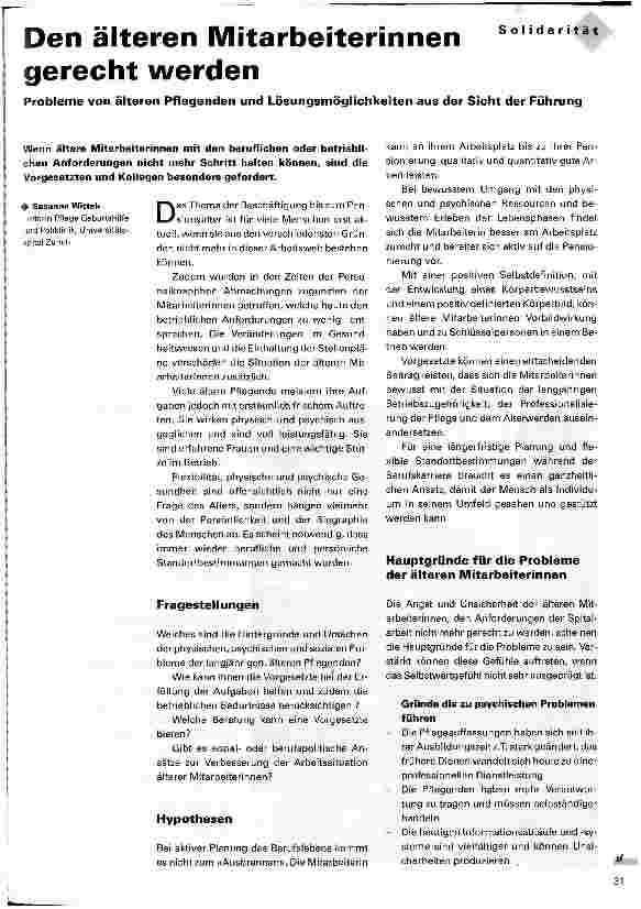 Vorschauseite 1: Den älteren Mitarbeiterinnen gerecht werden - Probleme von älteren Pflegenden und Lösungsmöglichkeiten aus der Sicht der Führung