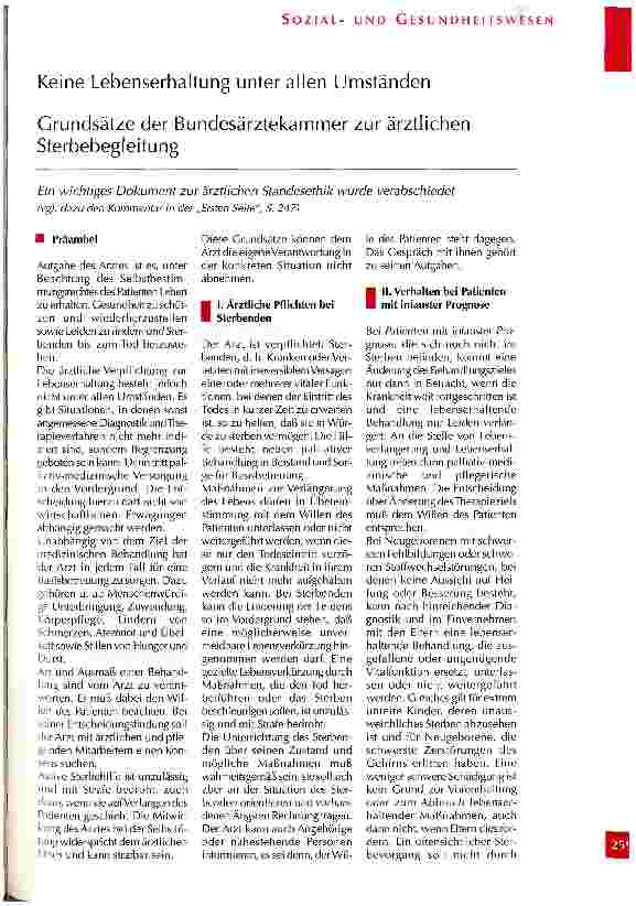 Vorschauseite 1: Grundsätze der Bundesärztekammer zur ärztlichen Sterbebegleitung