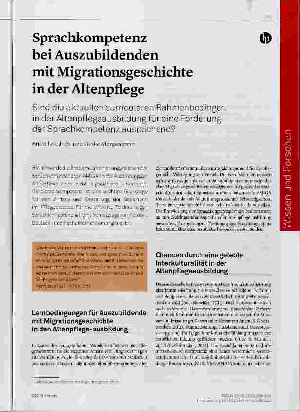 Vorschauseite 1: Sprachkompetenz bei Auszubildenden mit Migrationsgeschichte in der Altenpflege