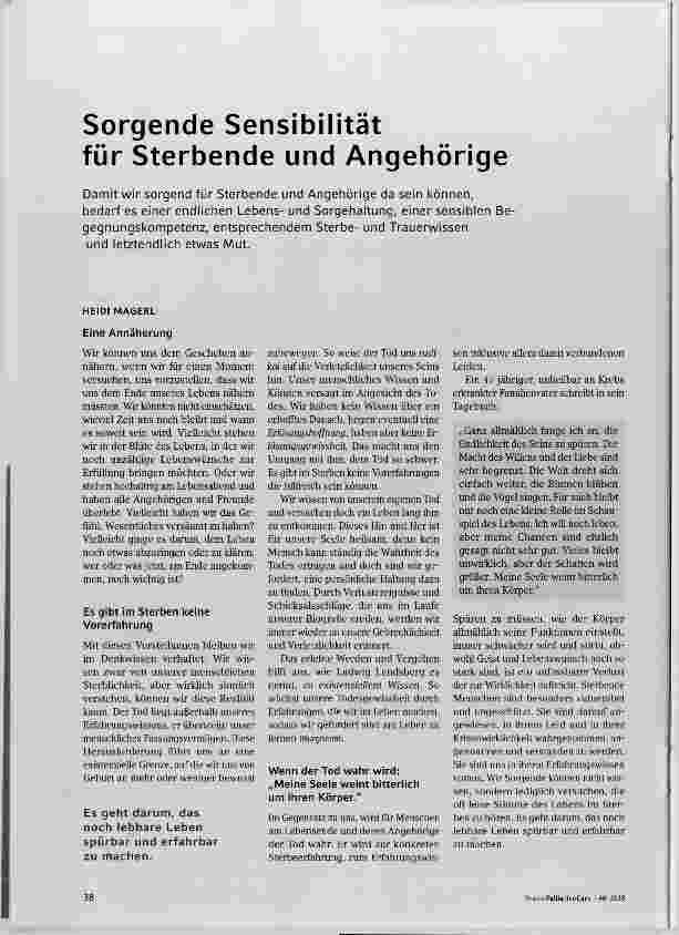 Vorschauseite 1: Sorgende Sensibilität für Sterbende und Angehörige