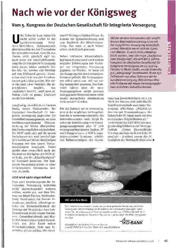 Vorschauseite 1: Nach wie vor der Königsweg Vom 5. Kongress der Deutschen GeseUschaft für Integrierte Versorgung