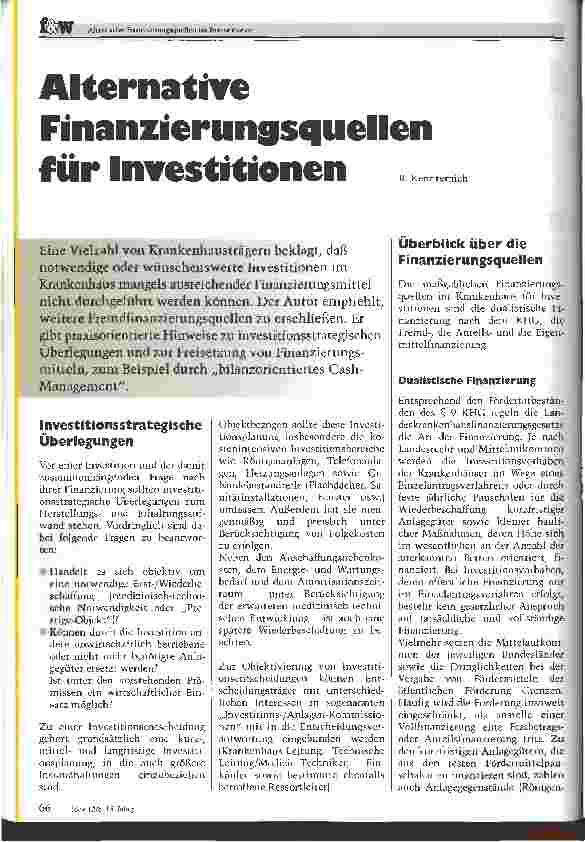 Vorschauseite 1: Alternative Finanzierungsquellen für Investitionen