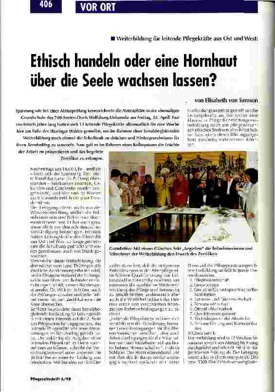 Vorschauseite 1: Ethisch handeln oder eine Hornhaut über die Seele wachsen lassen? Weiterbildung für leitende Pflegekräfte aus Ost und West