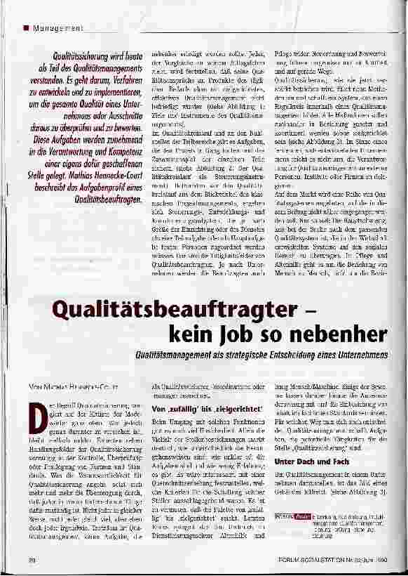 Vorschauseite 1: Qualitätsbeauftragter - kein Job so nebenher Qualitätsmanagement als strategische Entscheidung eines Unternehmens
