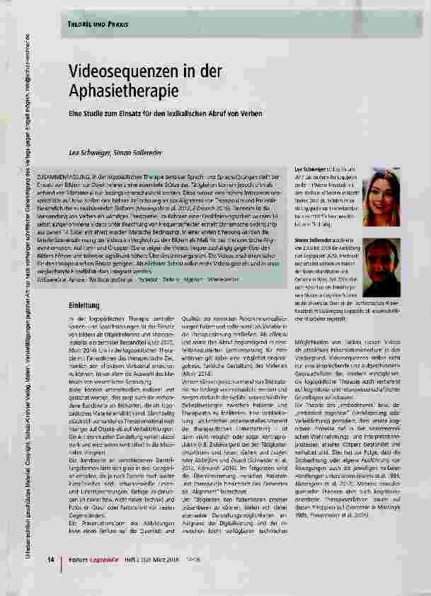 Vorschauseite 1: Videosequenzen in der Aphasietherapie