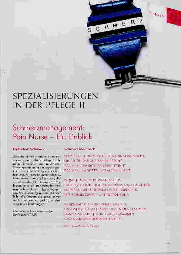 Vorschauseite 1: SPEZIALISIERUNGEN IN DER PFLEGE II Schmerzmanagement: Pain Nurse Ein Einblick